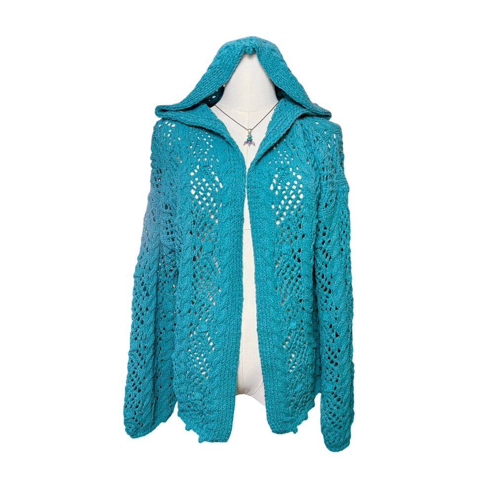 NWOT - Teal Lightweight Knit Hooded Cardigan Sweater - S/M